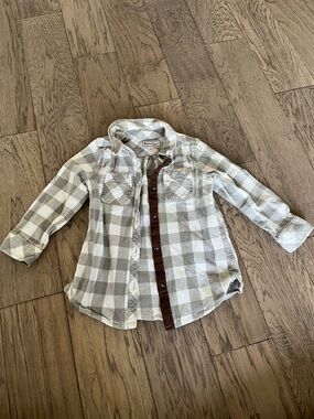 Unisex Plaid Long-Sleeve Button Front Shirt - Gray size 4t